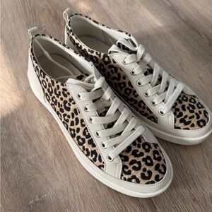 Vionic Leopard-Print Canvas Sneakers in Beige and Black